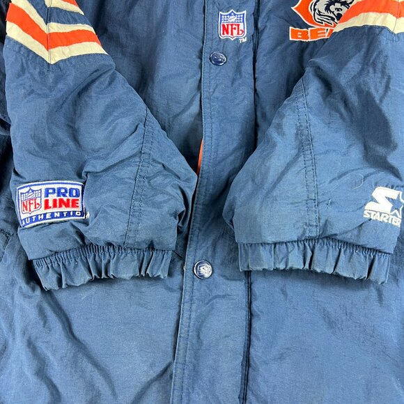 VTG 90s Starter Pro Line Chicago Bears Bomber Jacket Extra Large Blue Full Zip - Picture 3 of 16